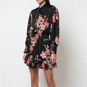 Misa Los Angeles Black Bow Floral Mini Dress M